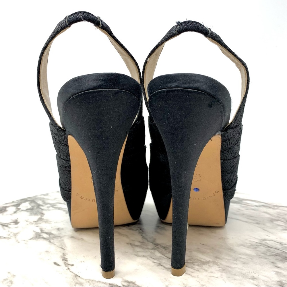 David Tutera Sweetie Black Lace And Satin Peep Toe Slingback 7 Cocktail Evening - Picture 5 of 16
